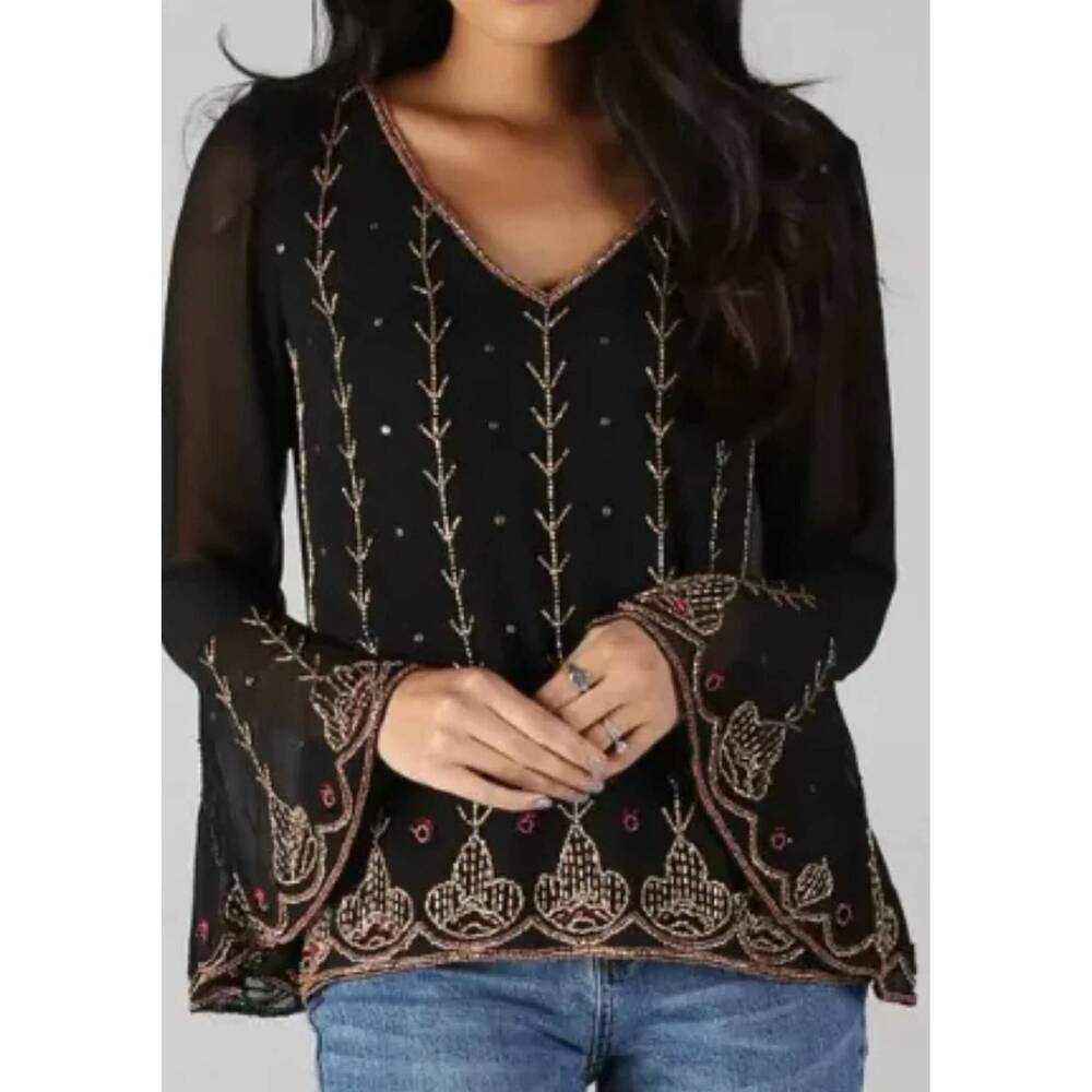 NEW ANGIE luxe beaded bell blouse in black
